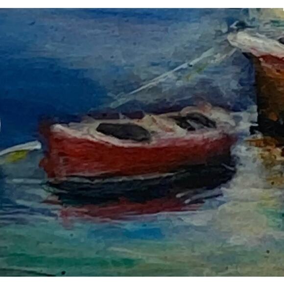 Early 21st Century Argentine Small Oil on Board Boats on the Lake Artist Signed - Picture 8 of 13